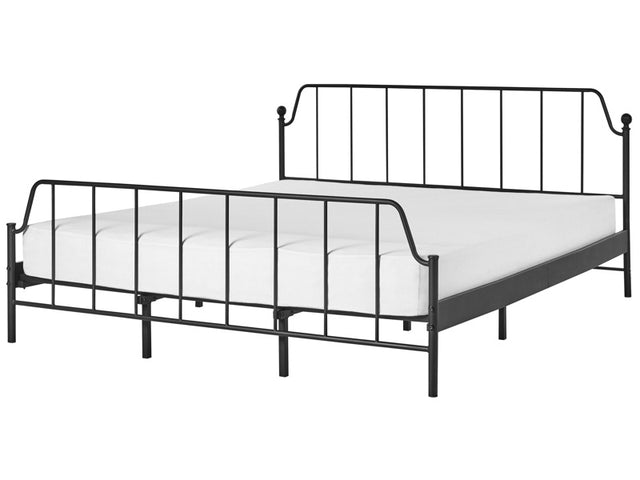 Bed Frame Black Metal 180 x 200 cm EU Super King Size 6ft Poplar Wood Slats Industrial Minimalist Bedroom Beliani