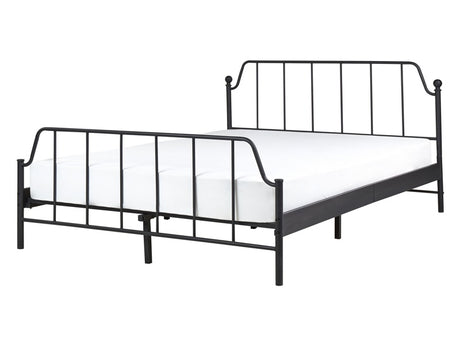 Bed Frame Black Metal 140 x 200 cm EU Double Size Poplar Wood Slats Industrial Minimalist Bedroom Beliani