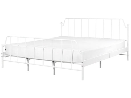 Bed Frame White Metal 180 x 200 cm EU Super King Size 6ft Poplar Wood Slats Industrial Minimalist Bedroom Beliani