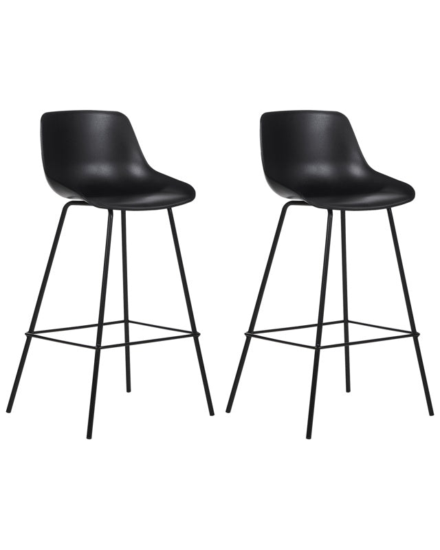 Set of 2 Bar Chairs Black Plastic Seat Counter Height Bar Stools Metal Legs  Beliani