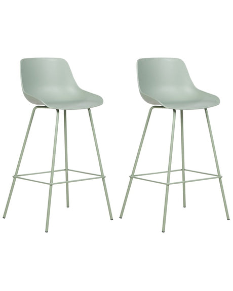 Set of 2 Bar Chairs Light Green Plastic Seat Counter Height Bar Stools Metal Legs  Beliani