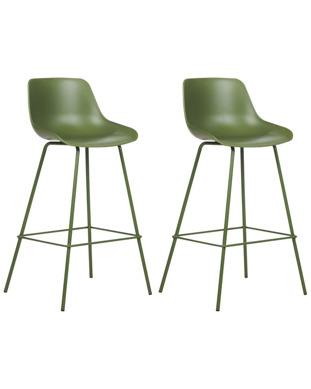 Set of 2 Bar Chairs Green Plastic Seat Counter Height Bar Stools Metal Legs  Beliani