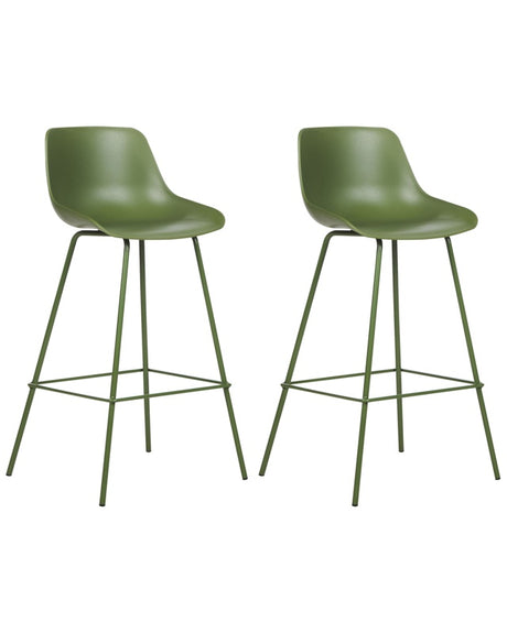 Set of 2 Bar Chairs Green Plastic Seat Counter Height Bar Stools Metal Legs  Beliani