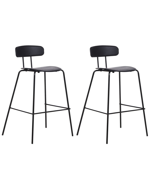 Set of 2 Bar Chairs Black Plastic Seat Counter Height Bar Stools Metal Legs  Beliani