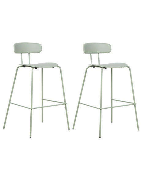 Set of 2 Bar Chairs Light Green Plastic Seat Counter Height Bar Stools Metal Legs  Beliani