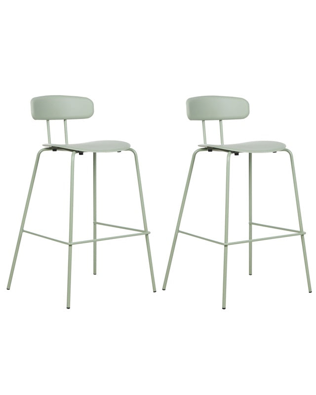 Set of 2 Bar Chairs Light Green Plastic Seat Counter Height Bar Stools Metal Legs  Beliani