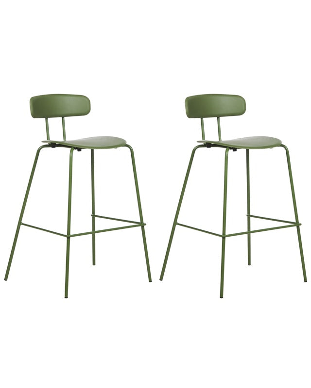 Set of 2 Bar Chairs Green Plastic Seat Counter Height Bar Stools Metal Legs  Beliani