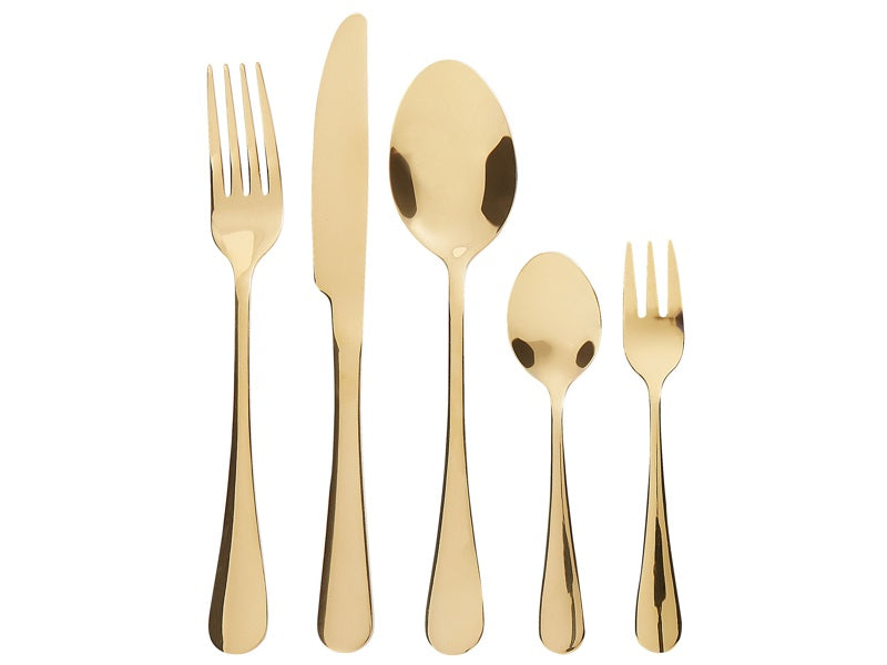 Cutlery Set Gold Stainless Steel 30 Pieces for 6 People Knife Spoon Fork Teaspoon Cake Fork Modern Design Beliani