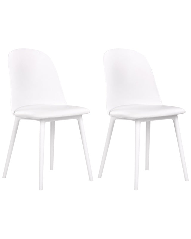 Set of 2 Dining Chairs White Synthetic Padded Seat Kitchen Seats Modern Minimalist Living Room Beliani