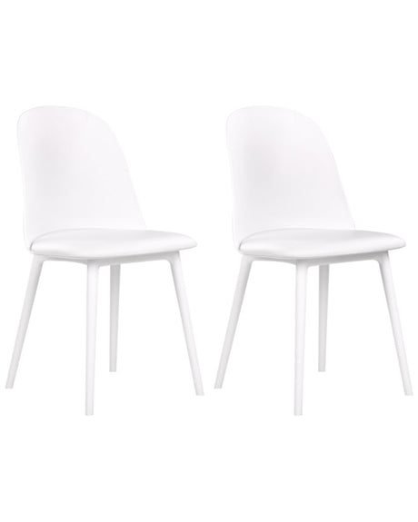 Set of 2 Dining Chairs White Synthetic Padded Seat Kitchen Seats Modern Minimalist Living Room Beliani