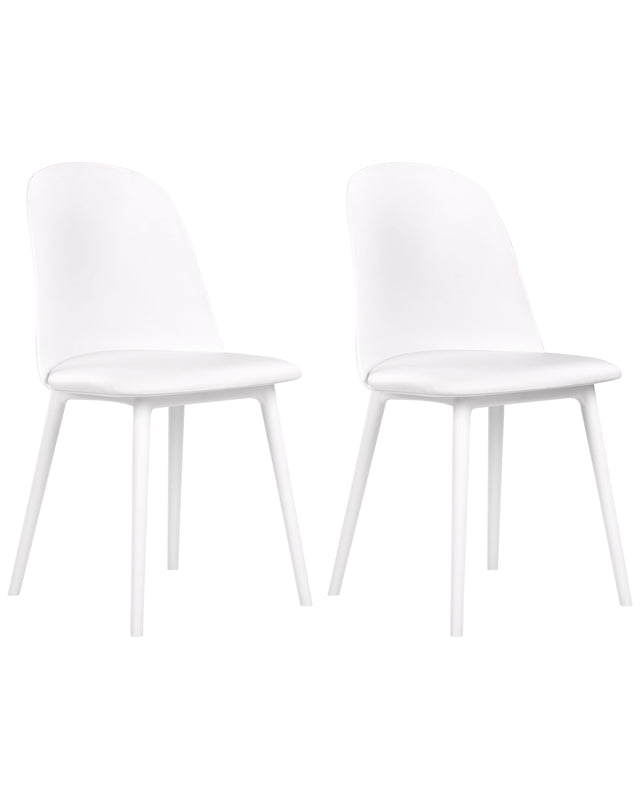 Set of 2 Dining Chairs White Synthetic Padded Seat Kitchen Seats Modern Minimalist Living Room Beliani