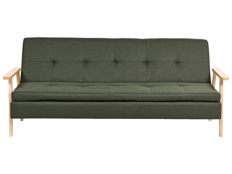 Sofa Bed Green Fabric Upholstered 3 Seater Click Clack Bed Wooden Frame and Armrests Beliani