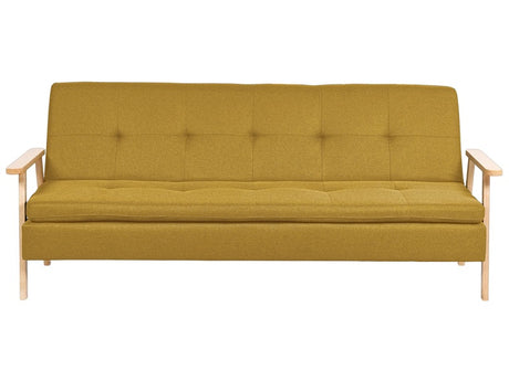 Sofa Bed Yellow Fabric Upholstered 3 Seater Click Clack Bed Wooden Frame and Armrests Beliani