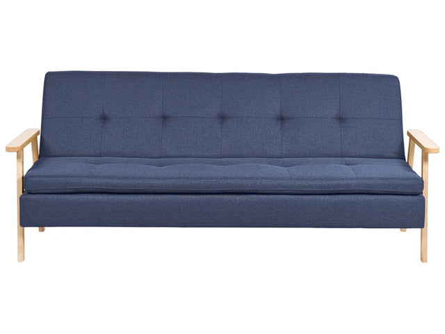 Sofa Bed Blue Fabric Upholstered 3 Seater Click Clack Bed Wooden Frame and Armrests Beliani