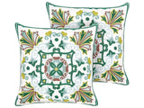 Set of 2 Scatter Cushions Green Cotton Fabric Oriental Pattern 45 x 45 cm Throw Pillow Beliani
