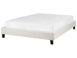 EU Double Size Bed 4ft6 Light Beige Fabric Slatted Frame without Headboard Beliani