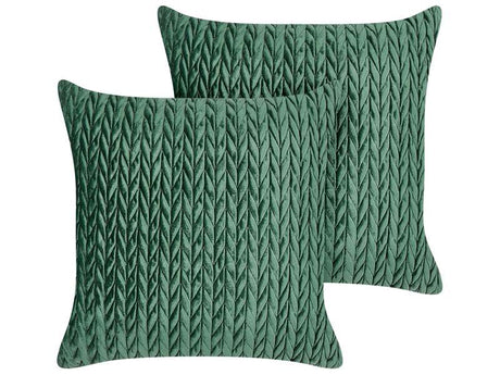 Set of 2 Scatter Cushions Green Polyester Fabric Quilted 45 x 45 cm Throw Pillow Beliani