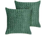 Set of 2 Scatter Cushions Green Polyester Fabric Quilted 45 x 45 cm Throw Pillow Beliani