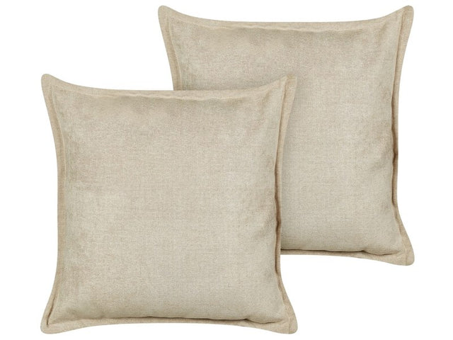 Set of 2 Scatter Cushions Beige Polyester Fabric Solid Pattern 60 x 60 cm Home Decor Accessories Beliani