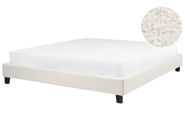 EU Super King Size Bed 6ft Cream Light Beige Fabric Boucle Slatted Frame without Headboard Beliani