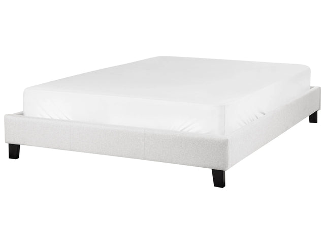 EU Double Size Bed 4ft6 Light Grey Fabric Slatted Frame without Headboard Beliani