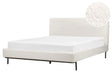 Slatted Bed Frame Off White Polyester Boucle Fabric Upholstered 5ft3 EU King Size Modern Design Beliani