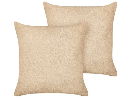 Set of 2 Decorative Cushions Sand Beige Boucle 45 x 45 cm Woven Removable with Zipper Boho Decor Accessories Beliani