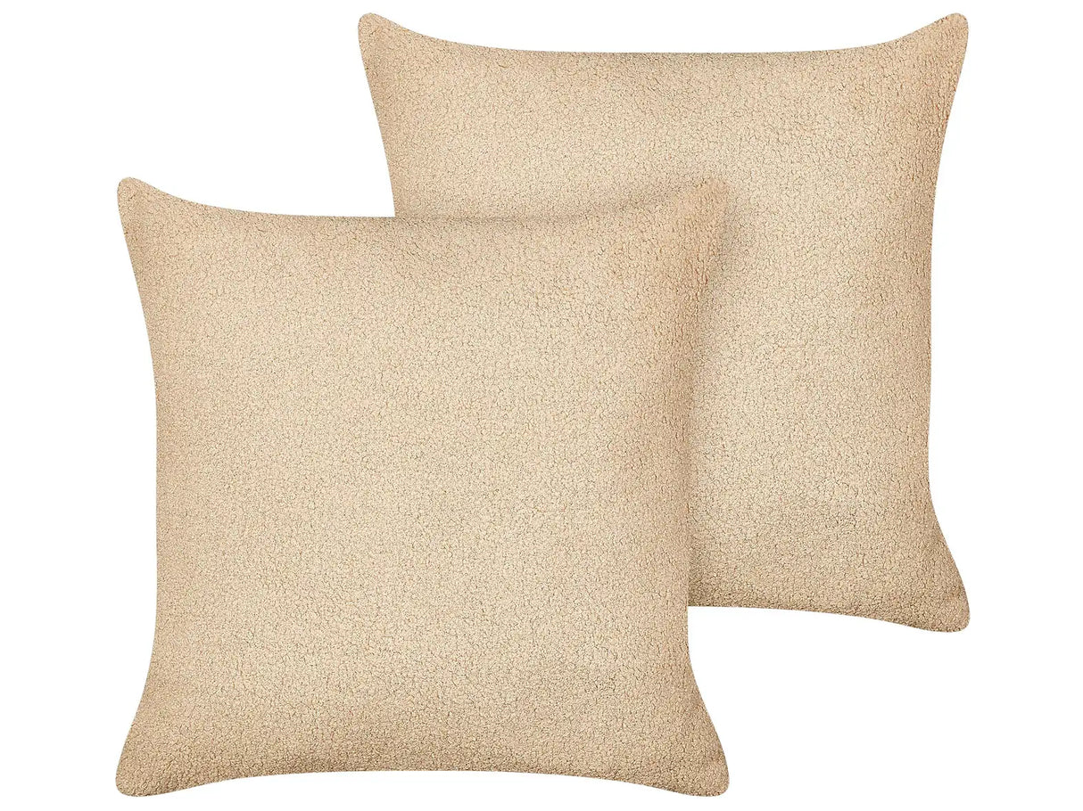 Set of 2 Decorative Cushions Sand Beige Boucle 45 x 45 cm Woven Removable with Zipper Boho Decor Accessories Beliani