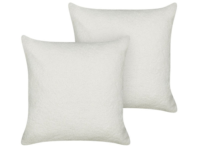 Set of 2 Decorative Cushions White Boucle 45 x 45 cm Woven Removable with Zipper Boho Decor Accessories Beliani