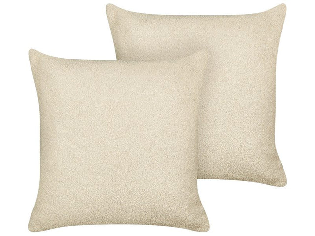 Set of 2 Decorative Cushions Beige Boucle 45 x 45 cm Woven Removable with Zipper Boho Decor Accessories Beliani