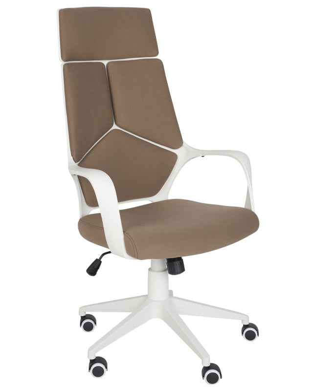 Office Chair Brown and White Fabric Swivel Desk Computer Adjustable Seat Reclining Backrest Beliani