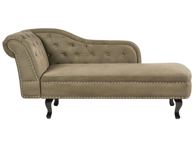 Chaise Lounge Olive Green Velvet Upholstery Left Hand Buttoned Nailheads Chesterfield Style Living Room Furniture Beliani