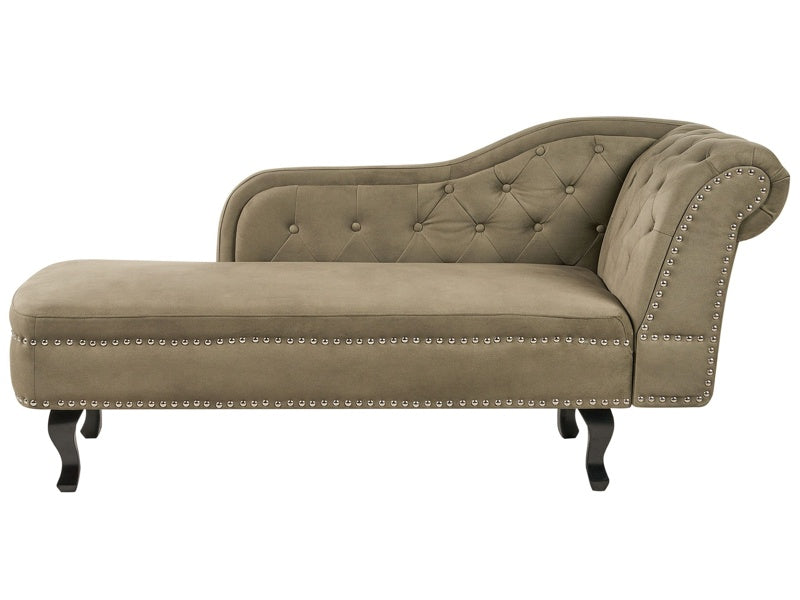 Chaise Lounge Olive Green Velvet Upholstery Right Hand Buttoned Nailheads Chesterfield Style Living Room Furniture Beliani