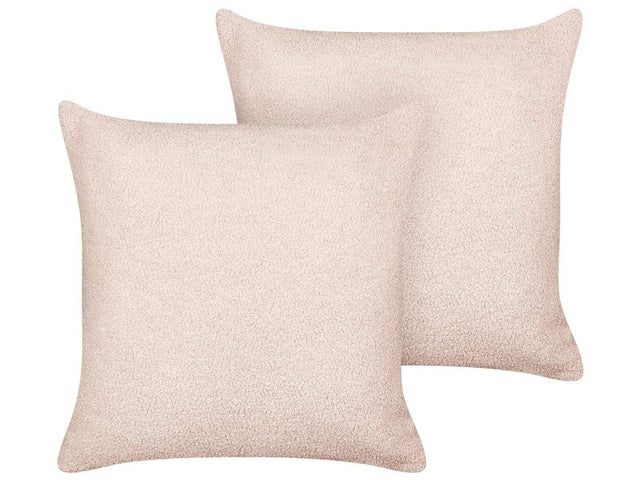 Set of 2 Decorative Cushions Pink Boucle 45 x 45 cm Woven Removable with Zipper Boho Decor Accessories Beliani