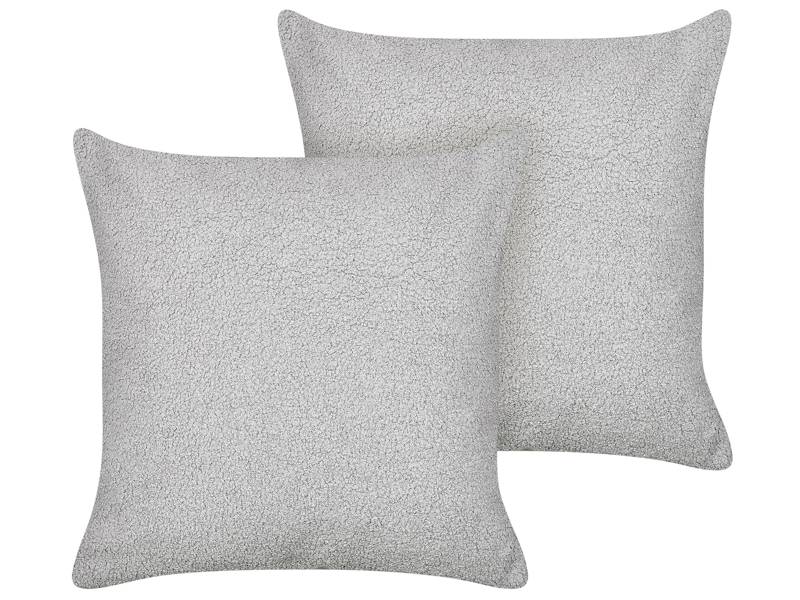 Set of 2 Decorative Cushions Grey Boucle 45 x 45 cm Woven Removable with Zipper Boho Decor Accessories Beliani