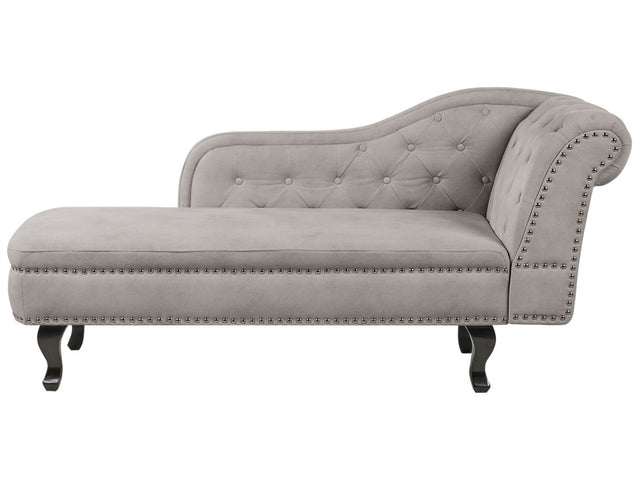 Chaise Lounge Taupe Velvet Upholstery Right Hand Buttoned Nailheads Chesterfield Style Living Room Furniture Beliani