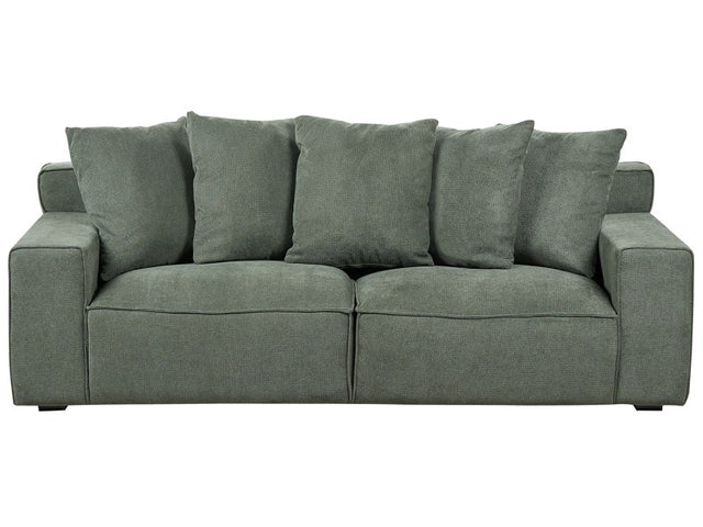 3 Seater Sofa Green Chenille Fabric Upholstery with Cushions Comfortable Couch for 3 People Modern Living Room  Beliani