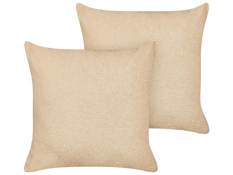 Set of 2 Decorative Cushions Sand Beige Boucle 60 x 60 cm Woven Removable with Zipper Boho Decor Accessories Beliani