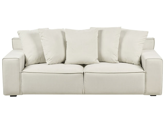 3 Seater Sofa Off-White Velvet Upholstery with Cushions Comfortable Couch for 3 People Modern Living Room  Beliani