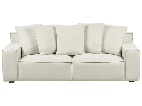 3 Seater Sofa Off-White Velvet Upholstery with Cushions Comfortable Couch for 3 People Modern Living Room  Beliani