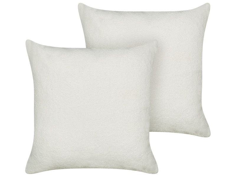 Set of 2 Decorative Cushions White Boucle 60 x 60 cm Woven Removable with Zipper Boho Decor Accessories Beliani