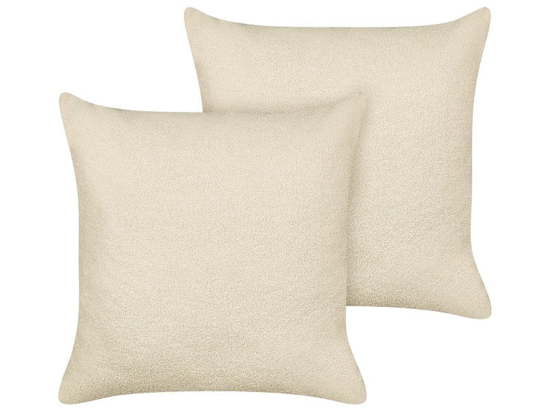 Set of 2 Decorative Cushions Beige Boucle 60 x 60 cm Woven Removable with Zipper Boho Decor Accessories Beliani