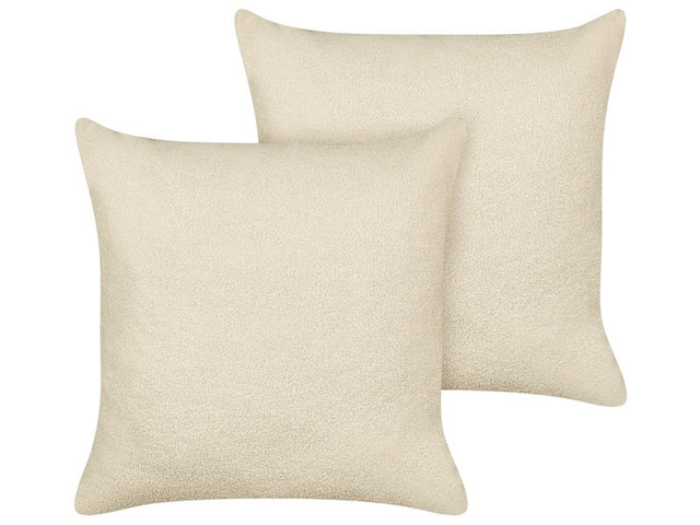 Set of 2 Decorative Cushions Beige Boucle 60 x 60 cm Woven Removable with Zipper Boho Decor Accessories Beliani