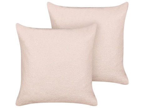 Set of 2 Decorative Cushions Pink Boucle 60 x 60 cm Woven Removable with Zipper Boho Decor Accessories Beliani