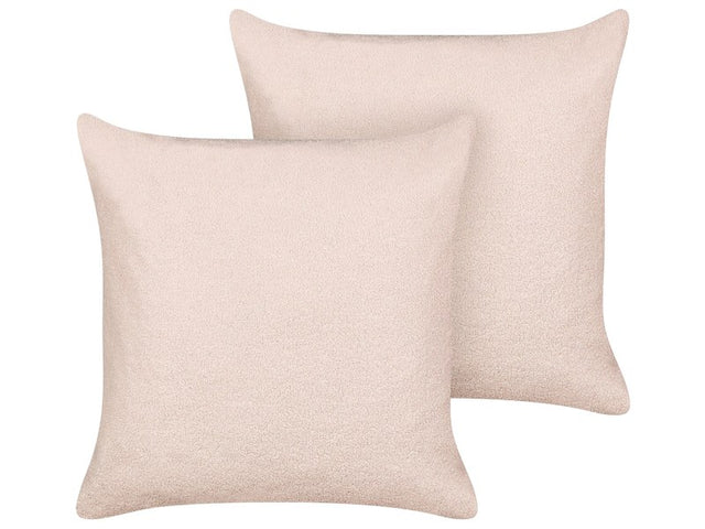 Set of 2 Decorative Cushions Pink Boucle 60 x 60 cm Woven Removable with Zipper Boho Decor Accessories Beliani