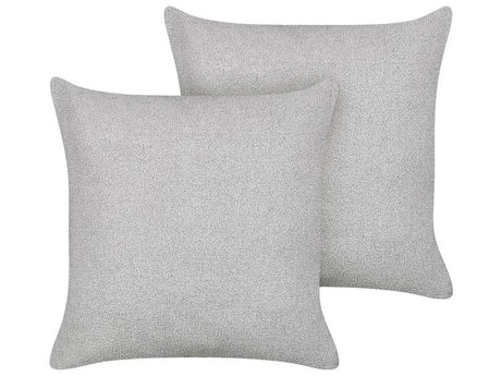 Set of 2 Decorative Cushions Grey Boucle 60 x 60 cm Woven Removable with Zipper Boho Decor Accessories Beliani