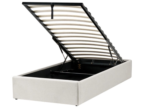 Slatted Bed Frame Light Beige Polyester Fabric Upholstered Ottoman Storage 3ft EU Single Size Modern Design Beliani