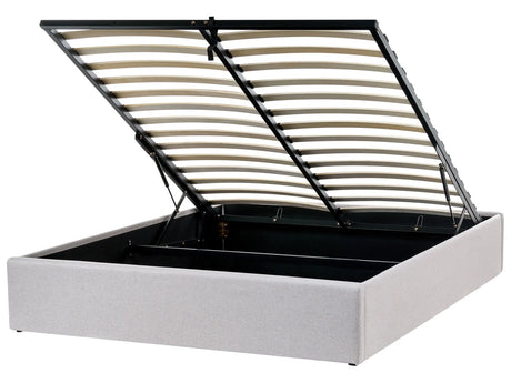 Slatted Bed Frame Light Grey Polyester Fabric Upholstered Ottoman Storage 4ft6 EU Double Size Modern Design Beliani