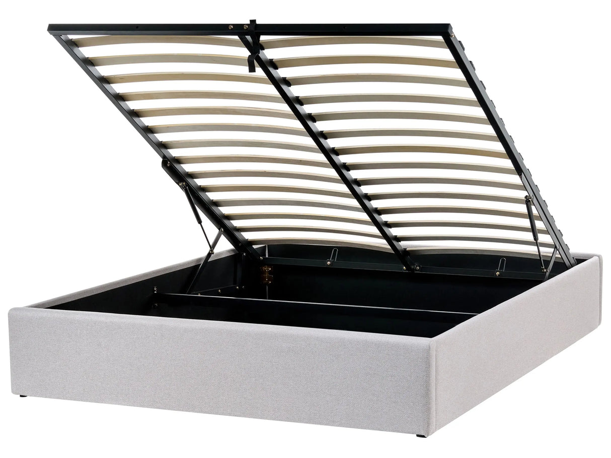 Slatted Bed Frame Light Grey Polyester Fabric Upholstered Ottoman Storage 5ft3 EU King Size Modern Design Beliani