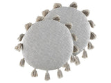 Set of 2 Decorative Cushions Grey Cotton 45 cm Round with Tassels Modern Boho Decor Accessories Beliani